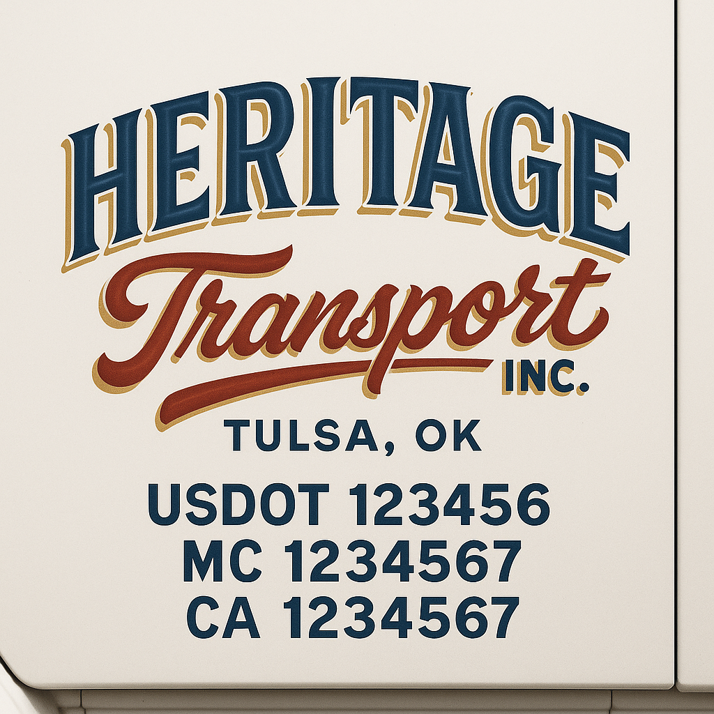 Trucking Door Decal With Name, City, USDOT, MC, CA, KYU, or Regulation Number Decal Stickers | Semi Truck US DOT Lettering Signs