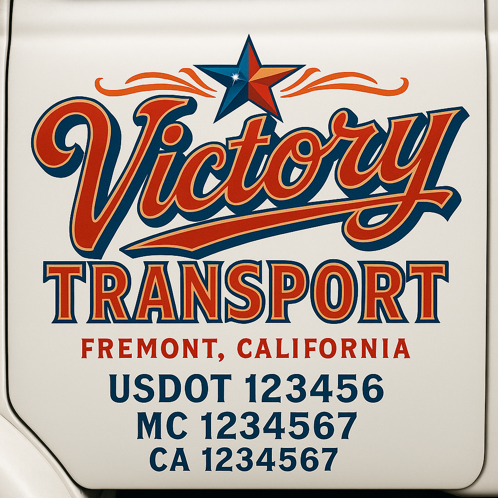 Trucking Door Decal With Name, City, USDOT, MC, CA, KYU, or Regulation Number Decal Stickers | Semi Truck US DOT Lettering Signs