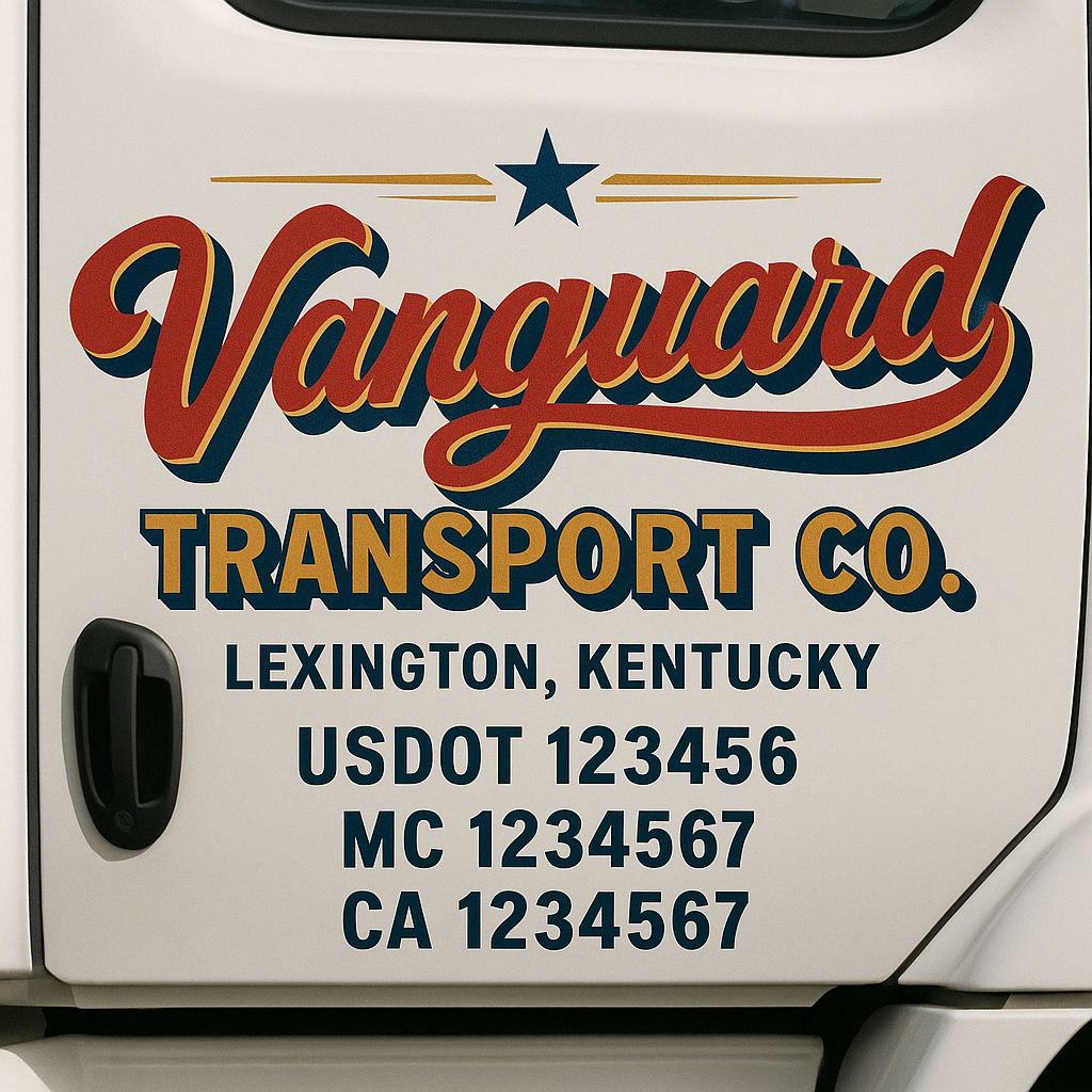 Trucking Door Decal With Name, City, USDOT, MC, CA, KYU, or Regulation Number Decal Stickers | Semi Truck US DOT Lettering Signs