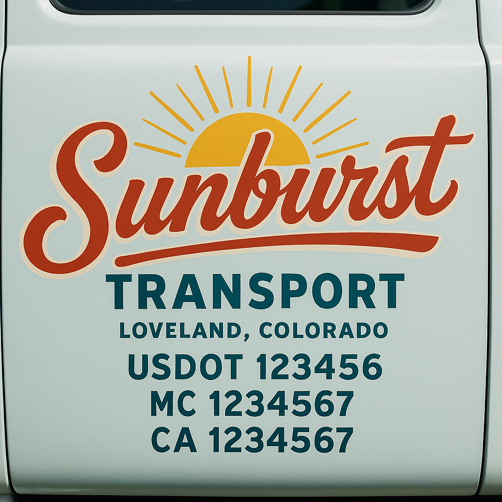Trucking Door Decal With Name, City, USDOT, MC, CA, KYU, or Regulation Number Decal Stickers | Semi Truck US DOT Lettering Signs