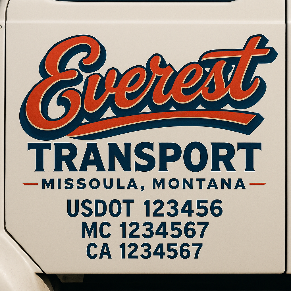 Trucking Door Decal With Name, City, USDOT, MC, CA, KYU, or Regulation Number Decal Stickers | Semi Truck US DOT Lettering Signs