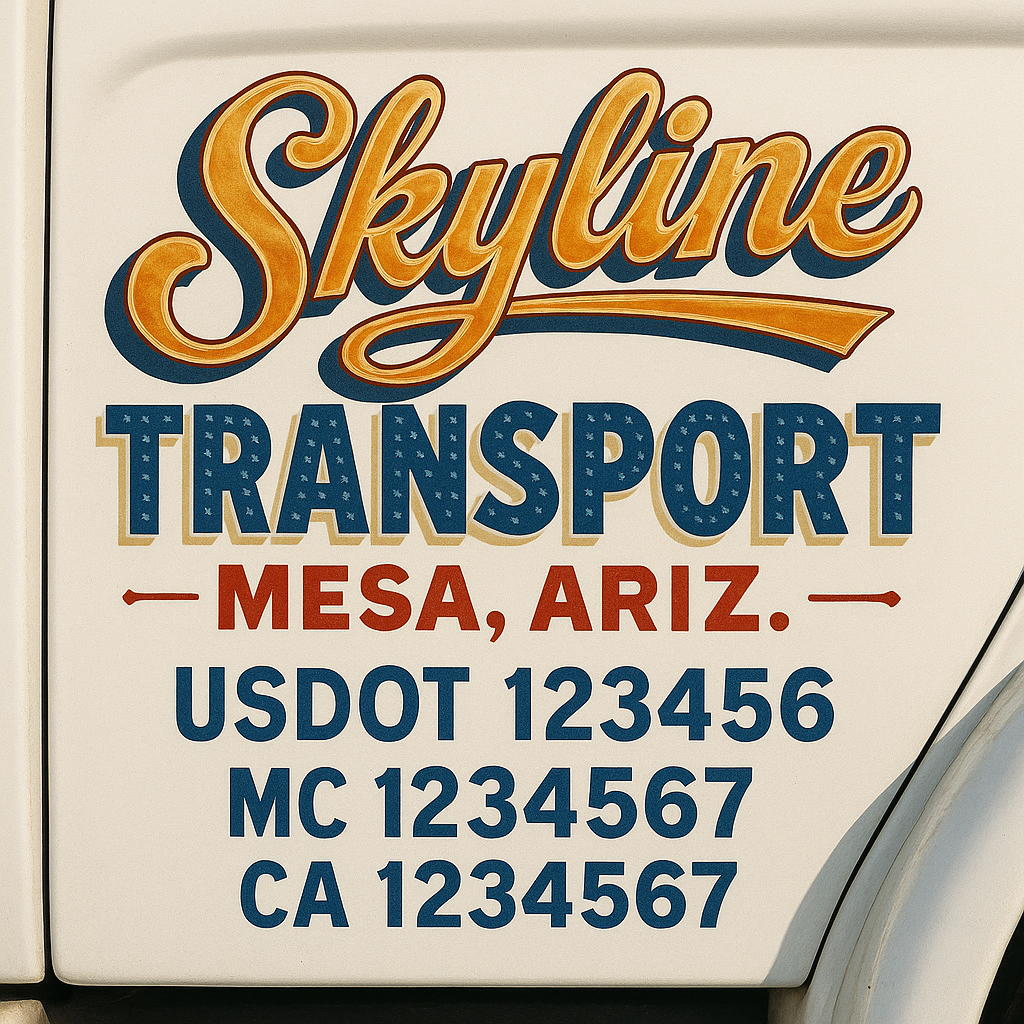 Trucking Door Decal With Name, City, USDOT, MC, CA, KYU, or Regulation Number Decal Stickers | Semi Truck US DOT Lettering Signs