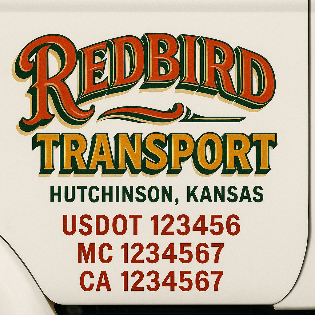 Trucking Door Decal With Name, City, USDOT, MC, CA, KYU, or Regulation Number Decal Stickers | Semi Truck US DOT Lettering Signs