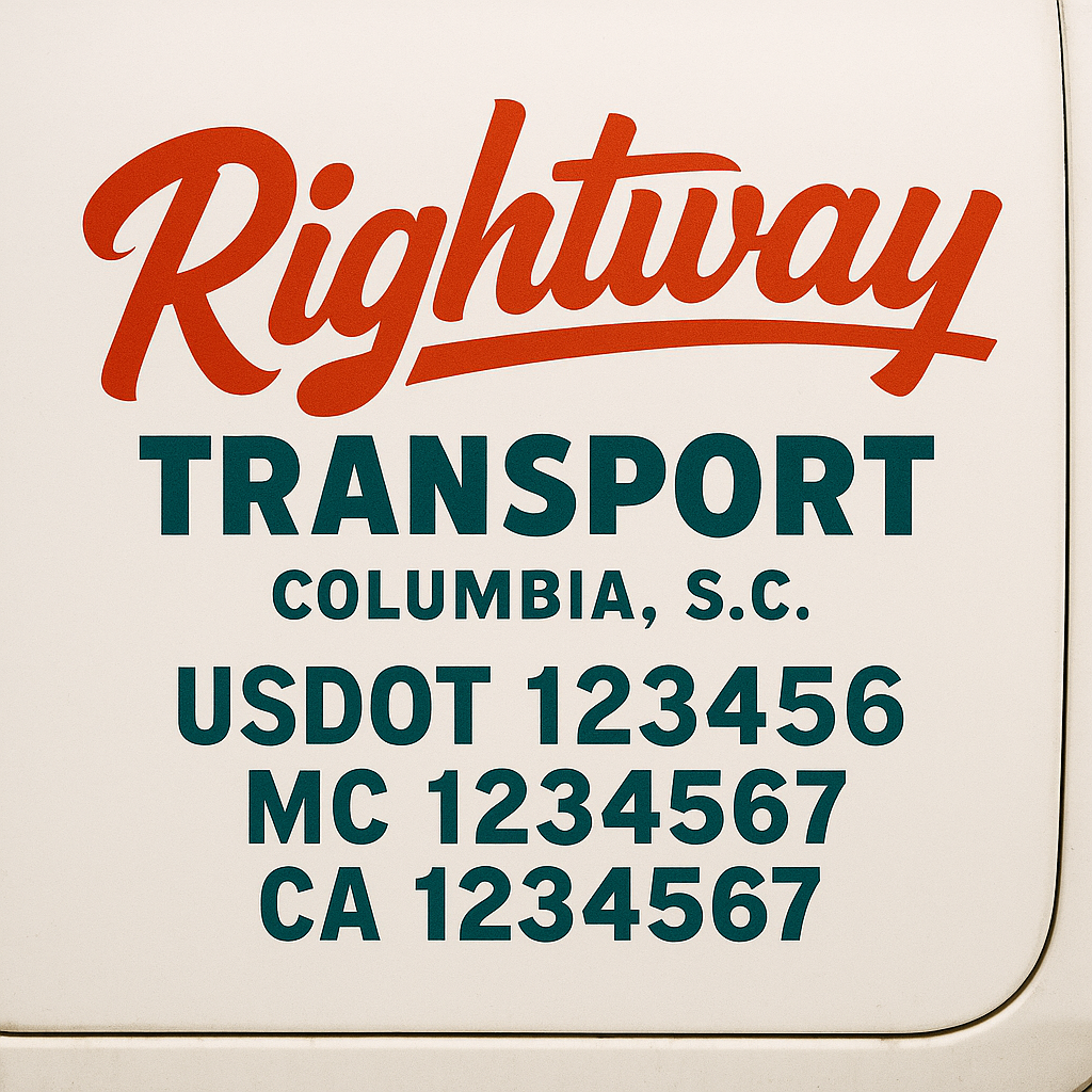 Trucking Door Decal With Name, City, USDOT, MC, CA, KYU, or Regulation Number Decal Stickers | Semi Truck US DOT Lettering Signs