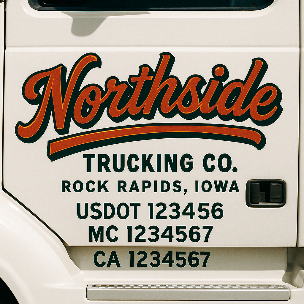 Trucking Door Decal With Name, City, USDOT, MC, CA, KYU, or Regulation Number Decal Stickers | Semi Truck US DOT Lettering Signs