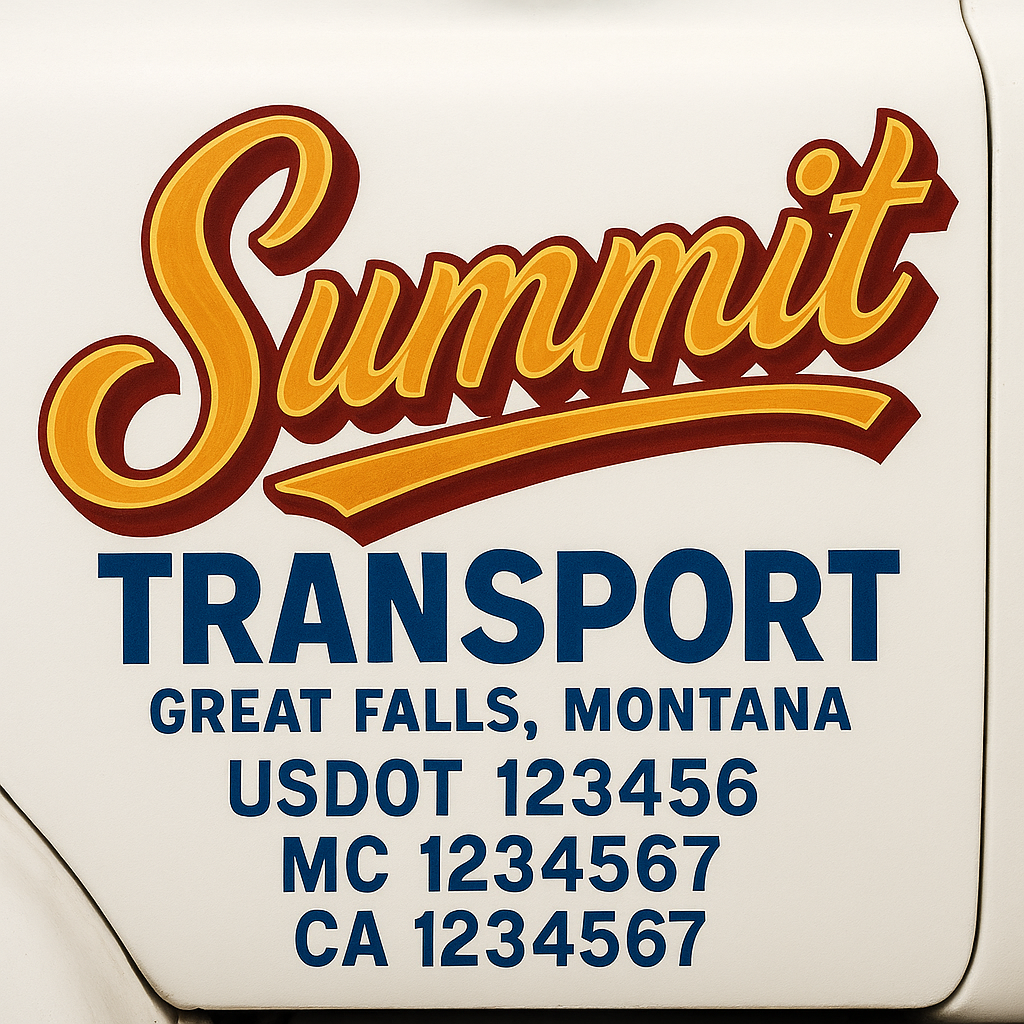 Trucking Door Decal With Name, City, USDOT, MC, CA, KYU, or Regulation Number Decal Stickers | Semi Truck US DOT Lettering Signs