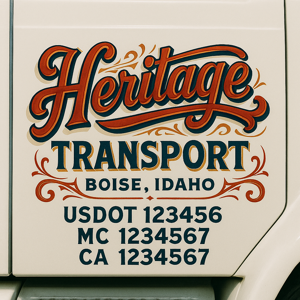 Trucking Door Decal With Name, City, USDOT, MC, CA, KYU, or Regulation Number Decal Stickers | Semi Truck US DOT Lettering Signs