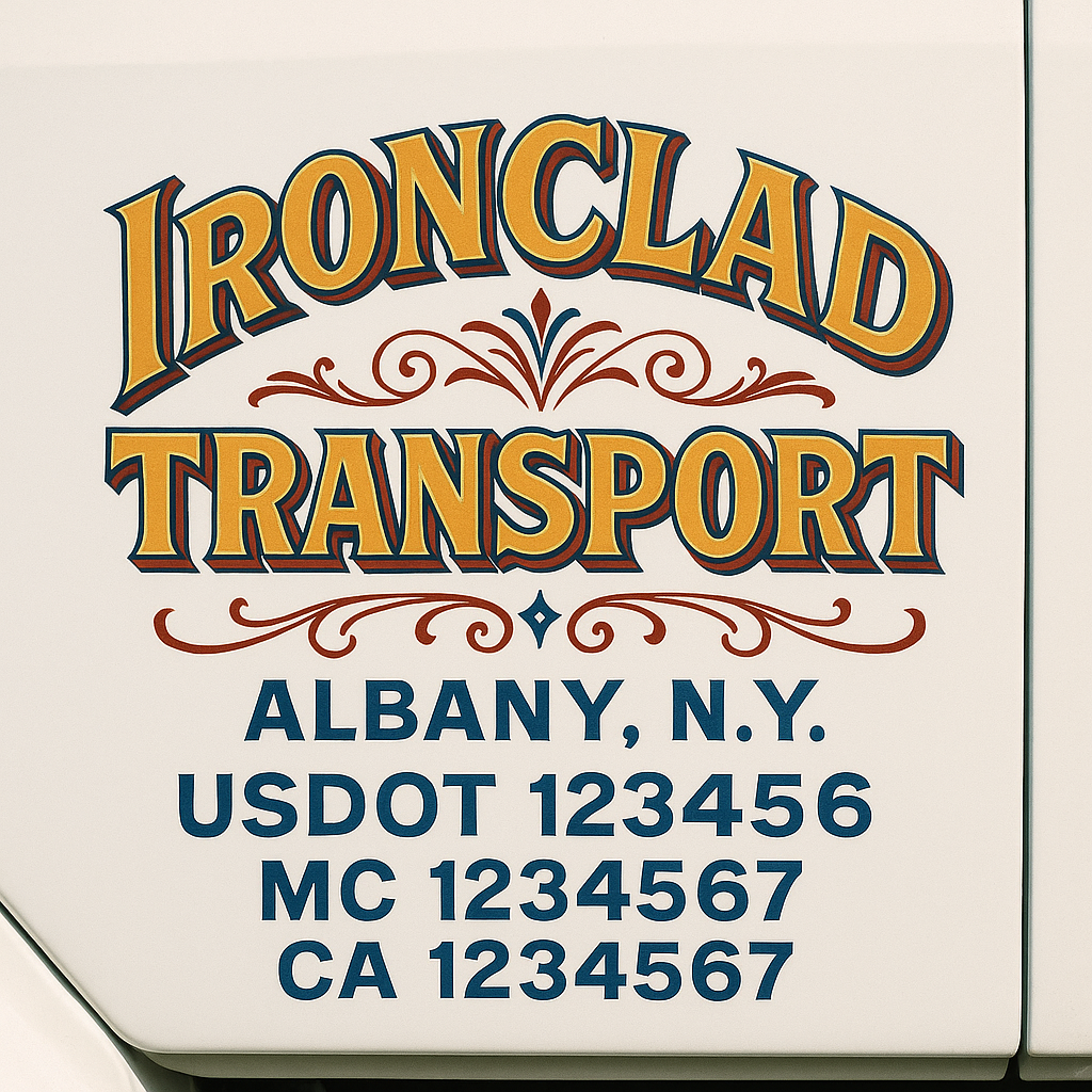 Trucking Door Decal With Name, City, USDOT, MC, CA, KYU, or Regulation Number Decal Stickers | Semi Truck US DOT Lettering Signs