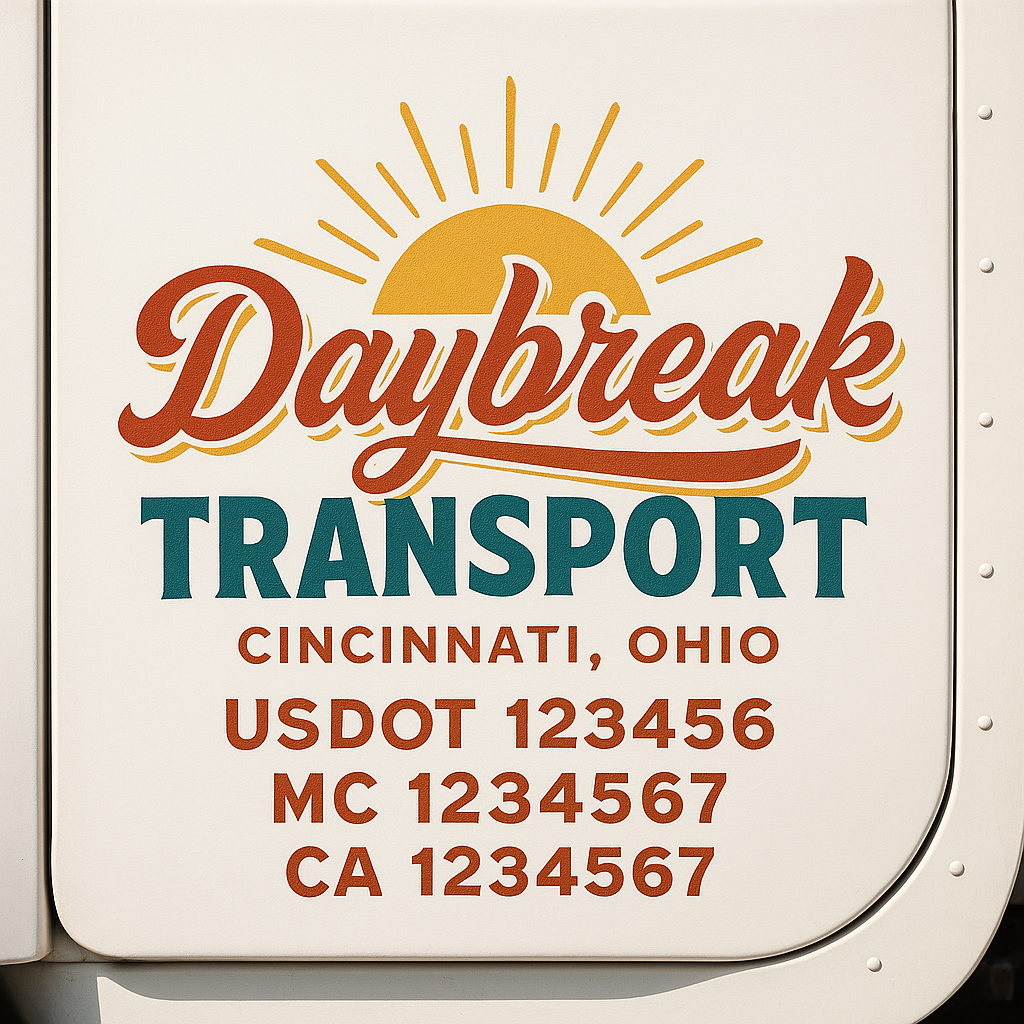 Trucking Door Decal With Name, City, USDOT, MC, CA, KYU, or Regulation Number Decal Stickers | Semi Truck US DOT Lettering Signs