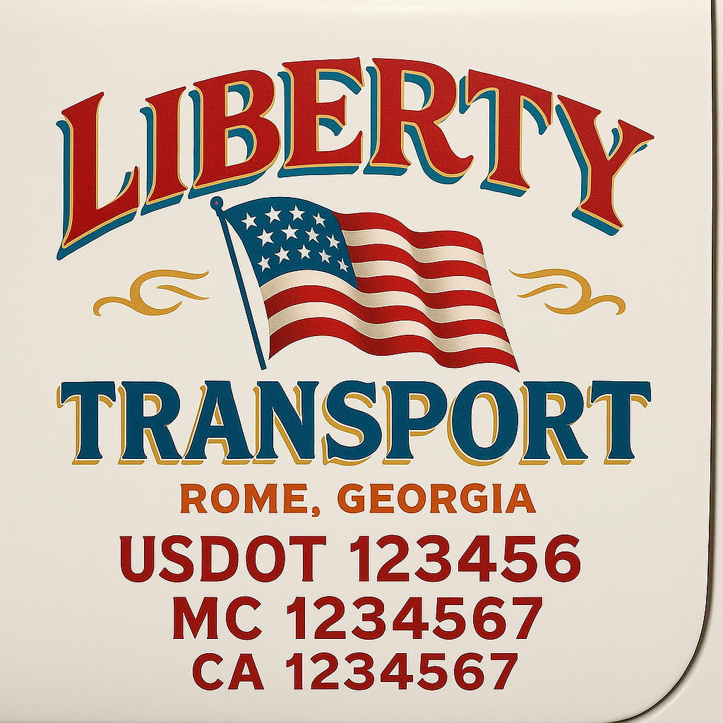 Trucking Door Decal With Name, City, USDOT, MC, CA, KYU, or Regulation Number Decal Stickers | Semi Truck US DOT Lettering Signs