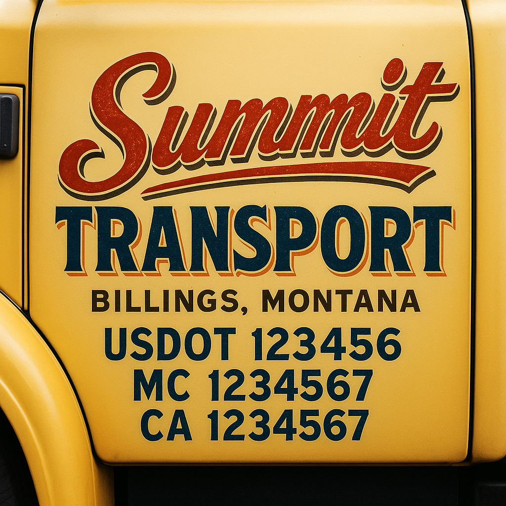 Trucking Door Decal With Name, City, USDOT, MC, CA, KYU, or Regulation Number Decal Stickers | Semi Truck US DOT Lettering Signs