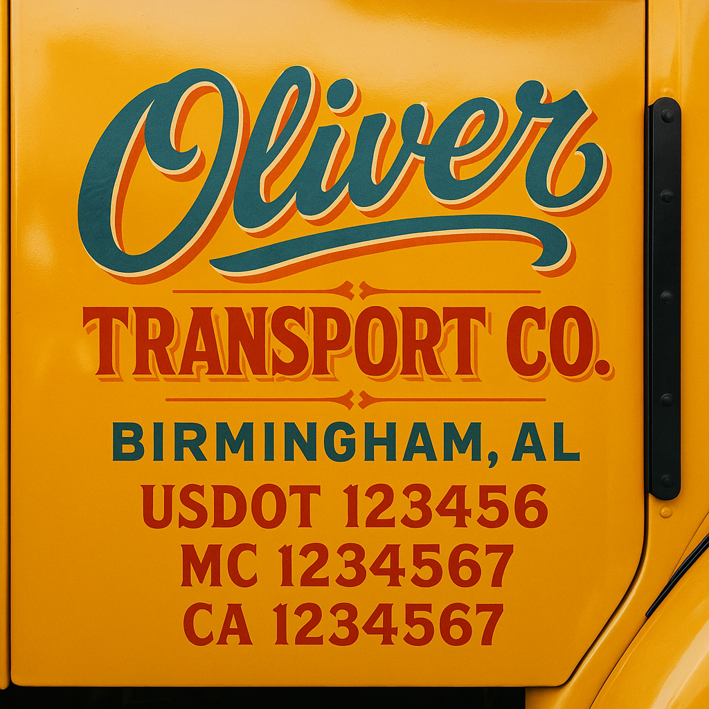 Trucking Door Decal With Name, City, USDOT, MC, CA, KYU, or Regulation Number Decal Stickers | Semi Truck US DOT Lettering Signs