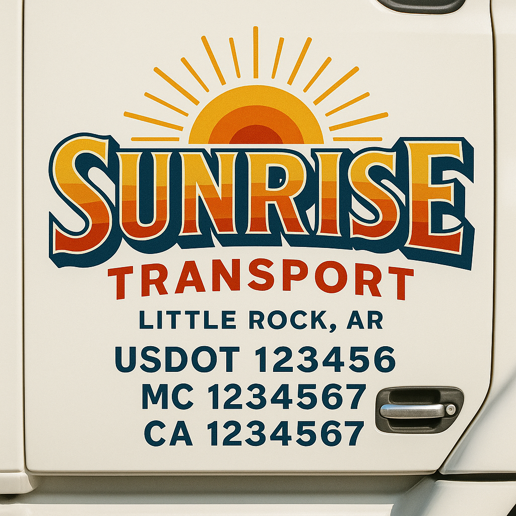 Trucking Door Decal With Name, City, USDOT, MC, CA, KYU, or Regulation Number Decal Stickers | Semi Truck US DOT Lettering Signs