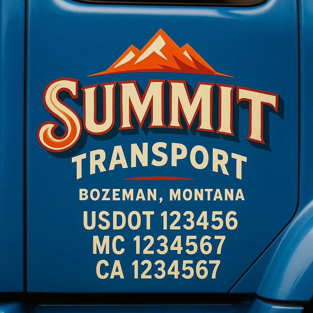 Trucking Door Decal With Name, City, USDOT, MC, CA, KYU, or Regulation Number Decal Stickers | Semi Truck US DOT Lettering Signs