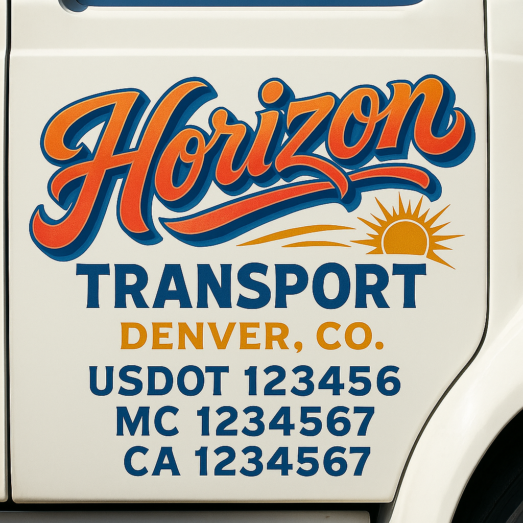 Trucking Door Decal With Name, City, USDOT, MC, CA, KYU, or Regulation Number Decal Stickers | Semi Truck US DOT Lettering Signs