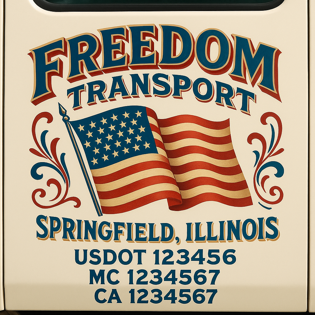 Trucking Door Decal With Name, City, USDOT, MC, CA, KYU, or Regulation Number Decal Stickers | Semi Truck US DOT Lettering Signs