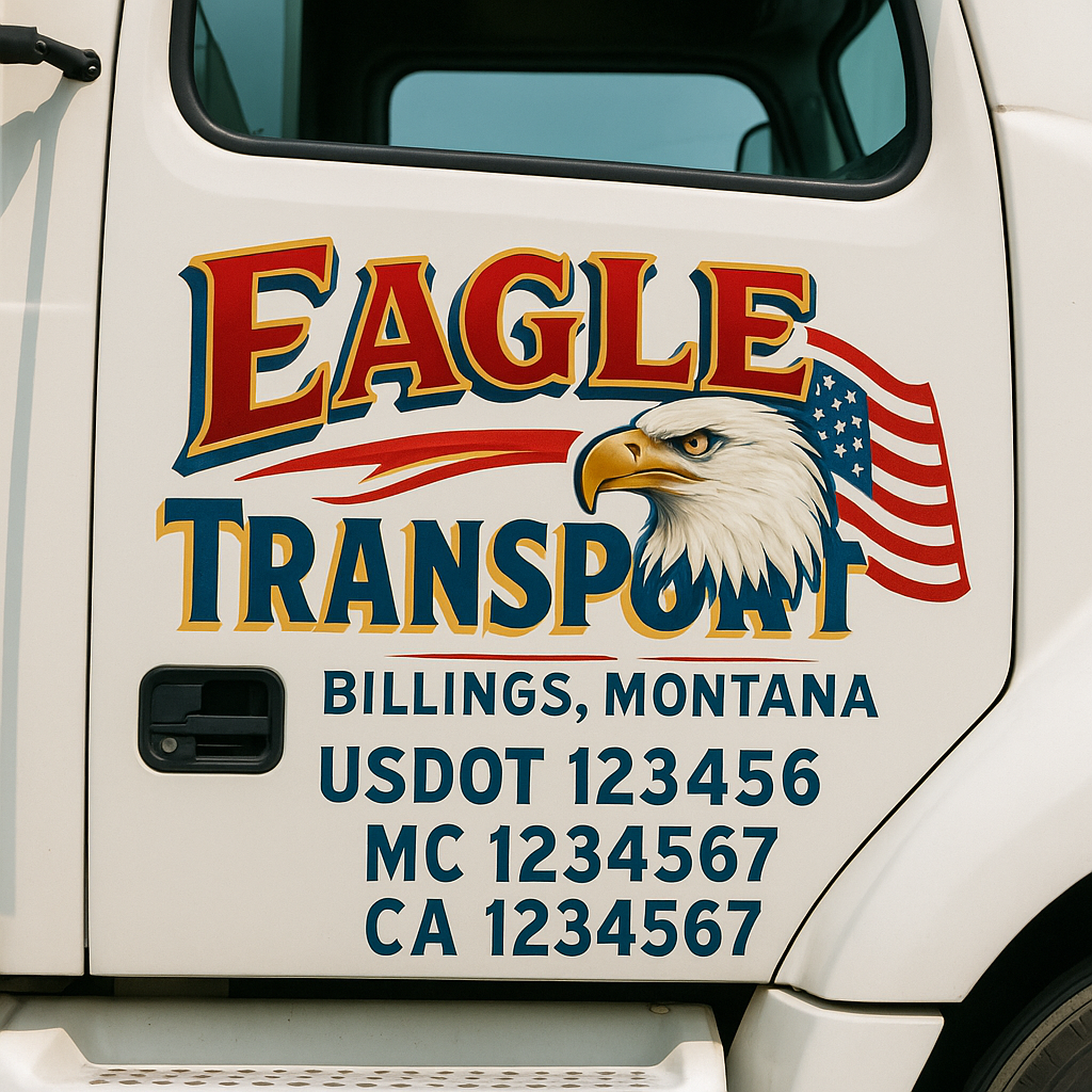 Trucking Door Decal With Name, City, USDOT, MC, CA, KYU, or Regulation Number Decal Stickers | Semi Truck US DOT Lettering Signs