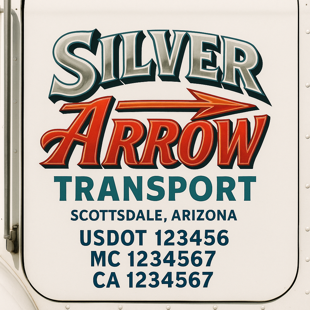 Trucking Door Decal With Name, City, USDOT, MC, CA, KYU, or Regulation Number Decal Stickers | Semi Truck US DOT Lettering Signs