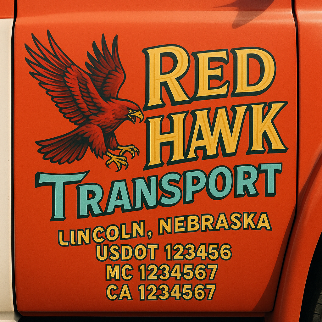 Trucking Door Decal With Name, City, USDOT, MC, CA, KYU, or Regulation Number Decal Stickers | Semi Truck US DOT Lettering Signs