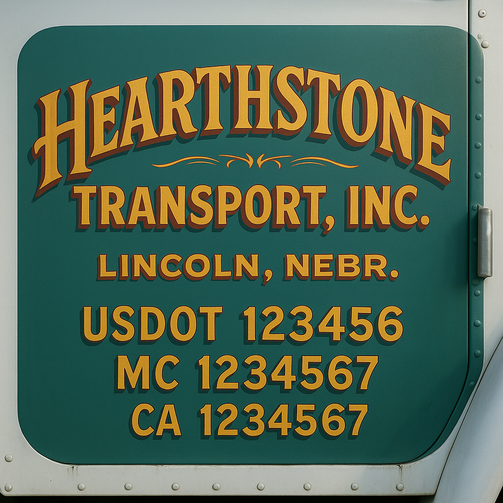 Trucking Door Decal With Name, City, USDOT, MC, CA, KYU, or Regulation Number Decal Stickers | Semi Truck US DOT Lettering Signs