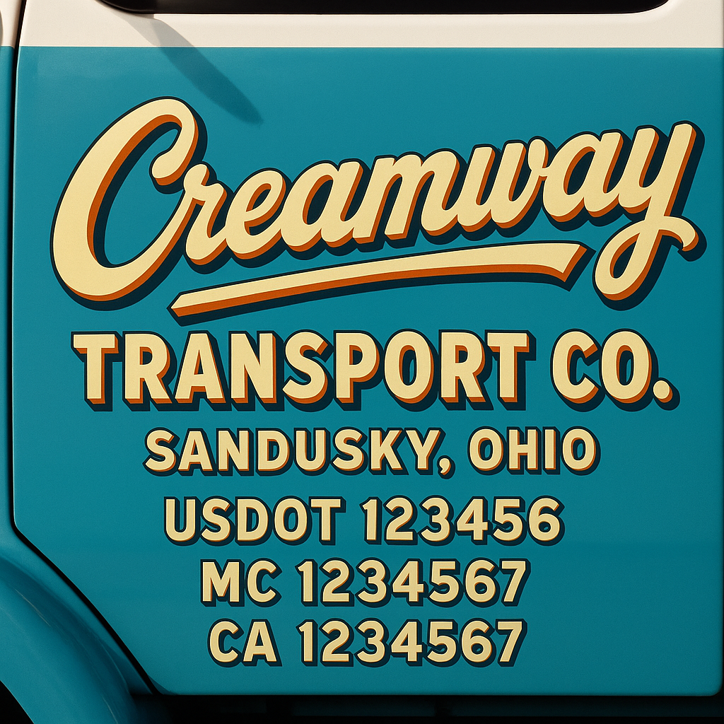 Trucking Door Decal With Name, City, USDOT, MC, CA, KYU, or Regulation Number Decal Stickers | Semi Truck US DOT Lettering Signs