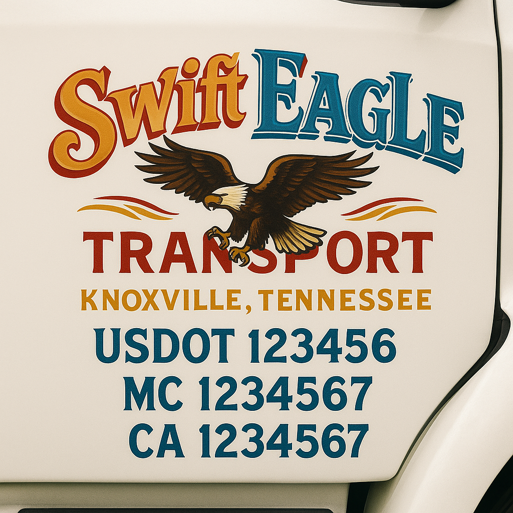 Trucking Door Decal With Name, City, USDOT, MC, CA, KYU, or Regulation Number Decal Stickers | Semi Truck US DOT Lettering Signs