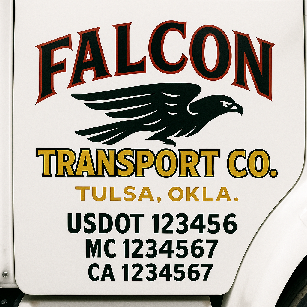 Trucking Door Decal With Name, City, USDOT, MC, CA, KYU, or Regulation Number Decal Stickers | Semi Truck US DOT Lettering Signs