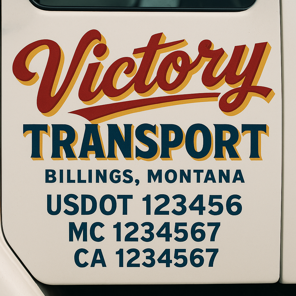 Trucking Door Decal With Name, City, USDOT, MC, CA, KYU, or Regulation Number Decal Stickers | Semi Truck US DOT Lettering Signs