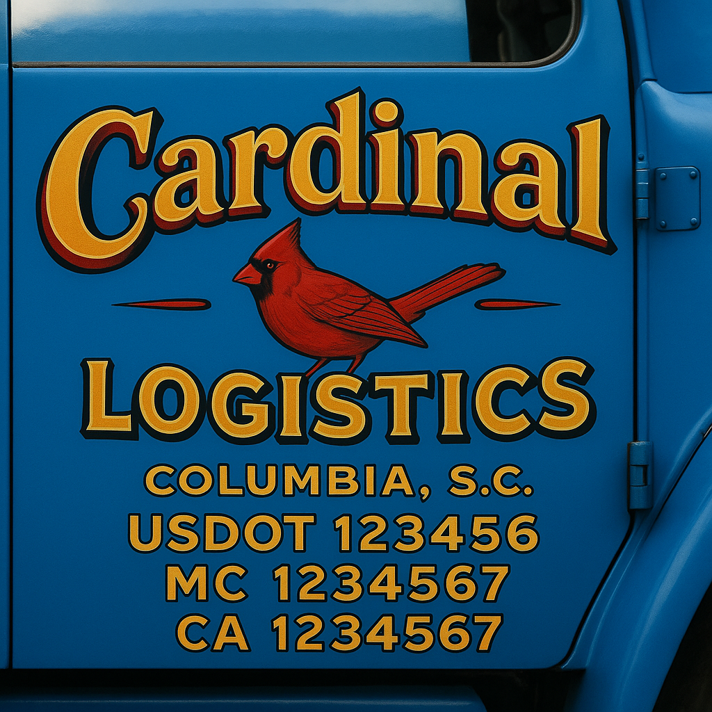 Trucking Door Decal With Name, City, USDOT, MC, CA, KYU, or Regulation Number Decal Stickers | Semi Truck US DOT Lettering Signs