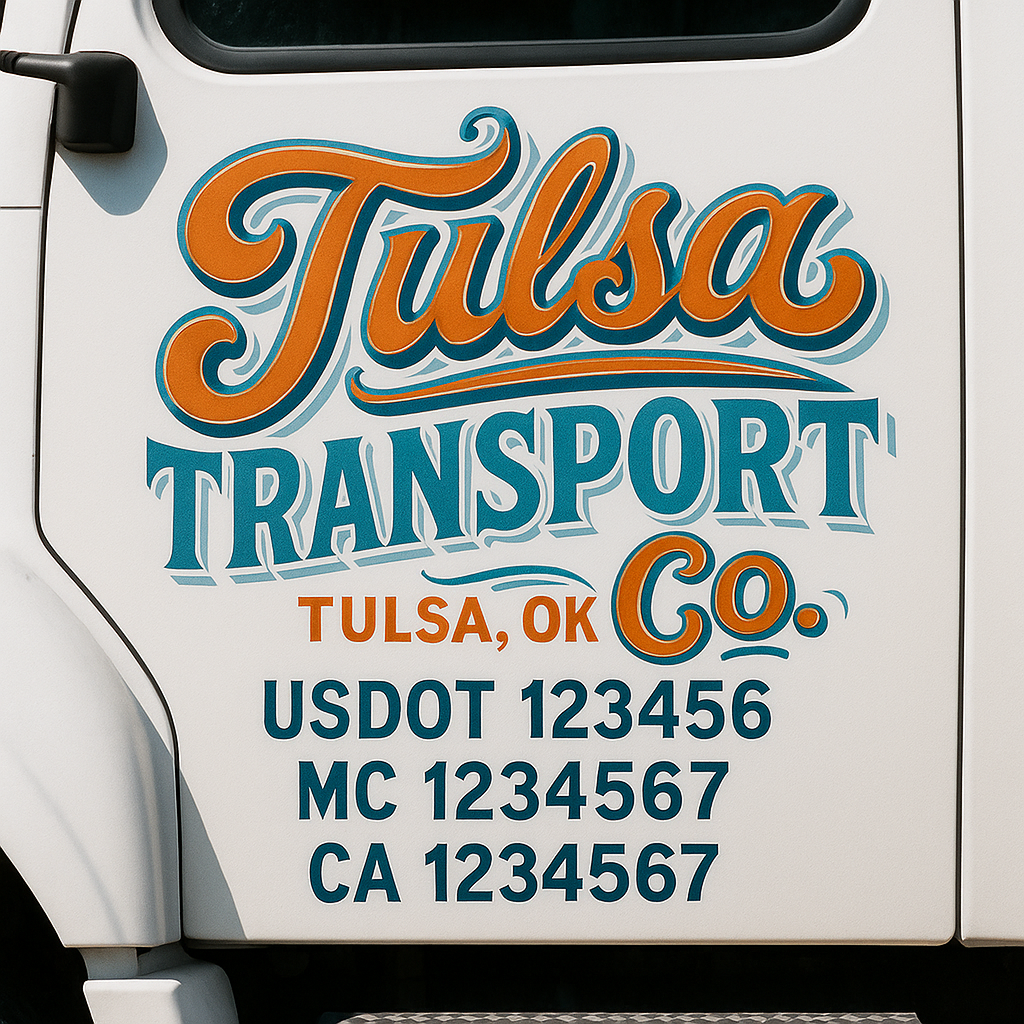 Trucking Door Decal With Name, City, USDOT, MC, CA, KYU, or Regulation Number Decal Stickers | Semi Truck US DOT Lettering Signs