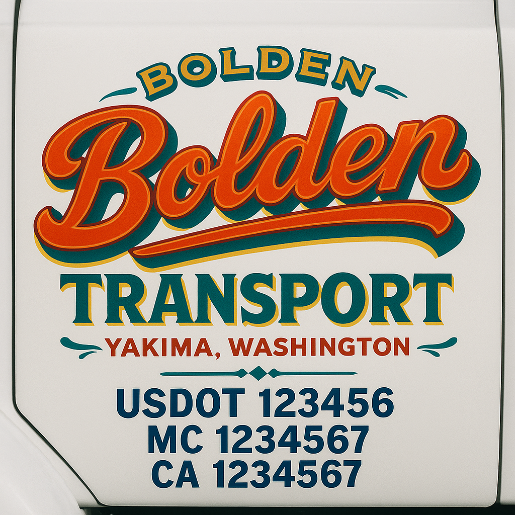 Trucking Door Decal With Name, City, USDOT, MC, CA, KYU, or Regulation Number Decal Stickers | Semi Truck US DOT Lettering Signs
