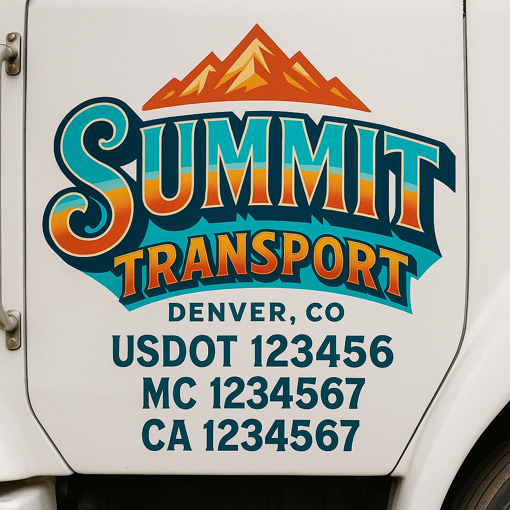 Trucking Door Decal With Name, City, USDOT, MC, CA, KYU, or Regulation Number Decal Stickers | Semi Truck US DOT Lettering Signs