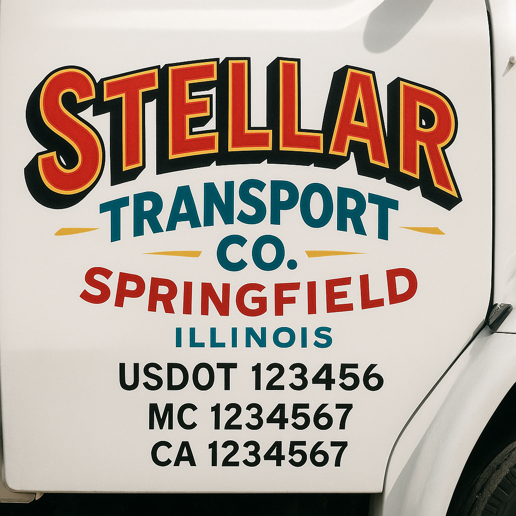Trucking Door Decal With Name, City, USDOT, MC, CA, KYU, or Regulation Number Decal Stickers | Semi Truck US DOT Lettering Signs