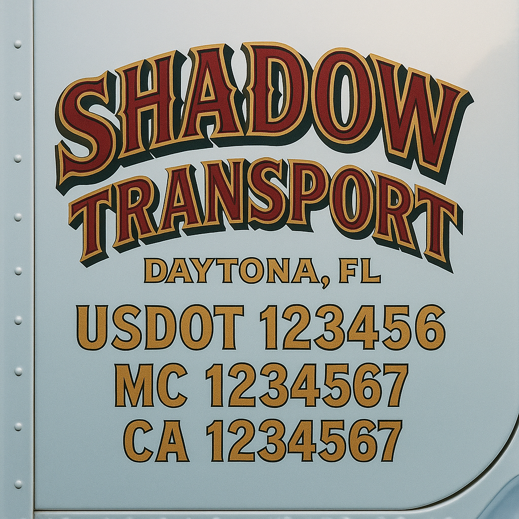 Trucking Door Decal With Name, City, USDOT, MC, CA, KYU, or Regulation Number Decal Stickers | Semi Truck US DOT Lettering Signs