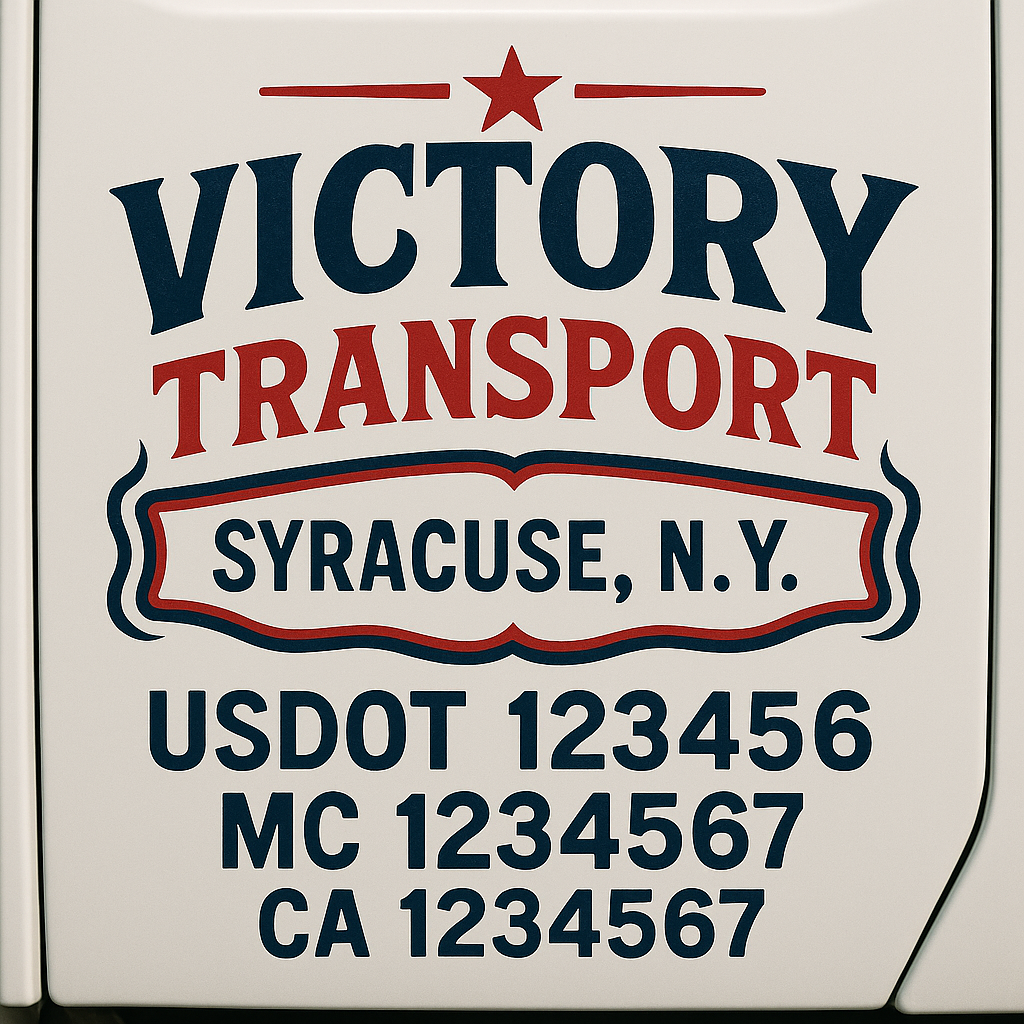 Trucking Door Decal With Name, City, USDOT, MC, CA, KYU, or Regulation Number Decal Stickers | Semi Truck US DOT Lettering Signs