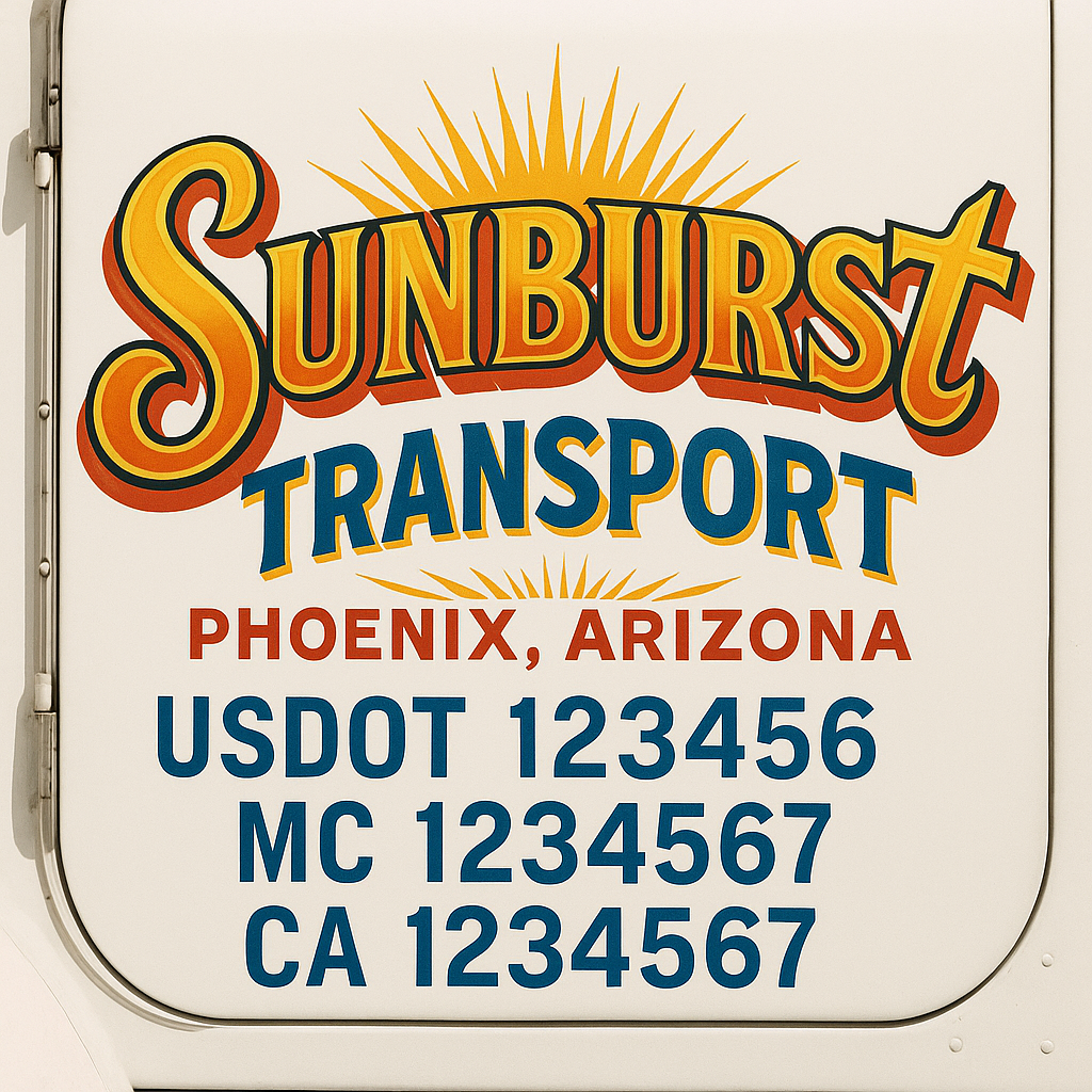 Trucking Door Decal With Name, City, USDOT, MC, CA, KYU, or Regulation Number Decal Stickers | Semi Truck US DOT Lettering Signs