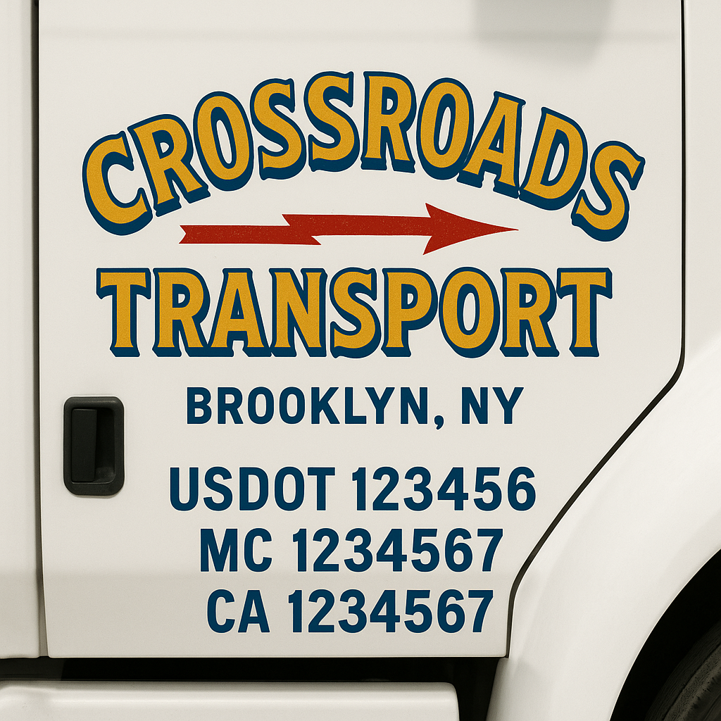 Trucking Door Decal With Name, City, USDOT, MC, CA, KYU, or Regulation Number Decal Stickers | Semi Truck US DOT Lettering Signs