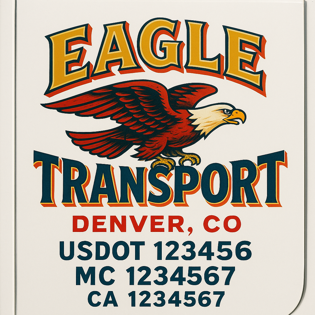 Trucking Door Decal With Name, City, USDOT, MC, CA, KYU, or Regulation Number Decal Stickers | Semi Truck US DOT Lettering Signs