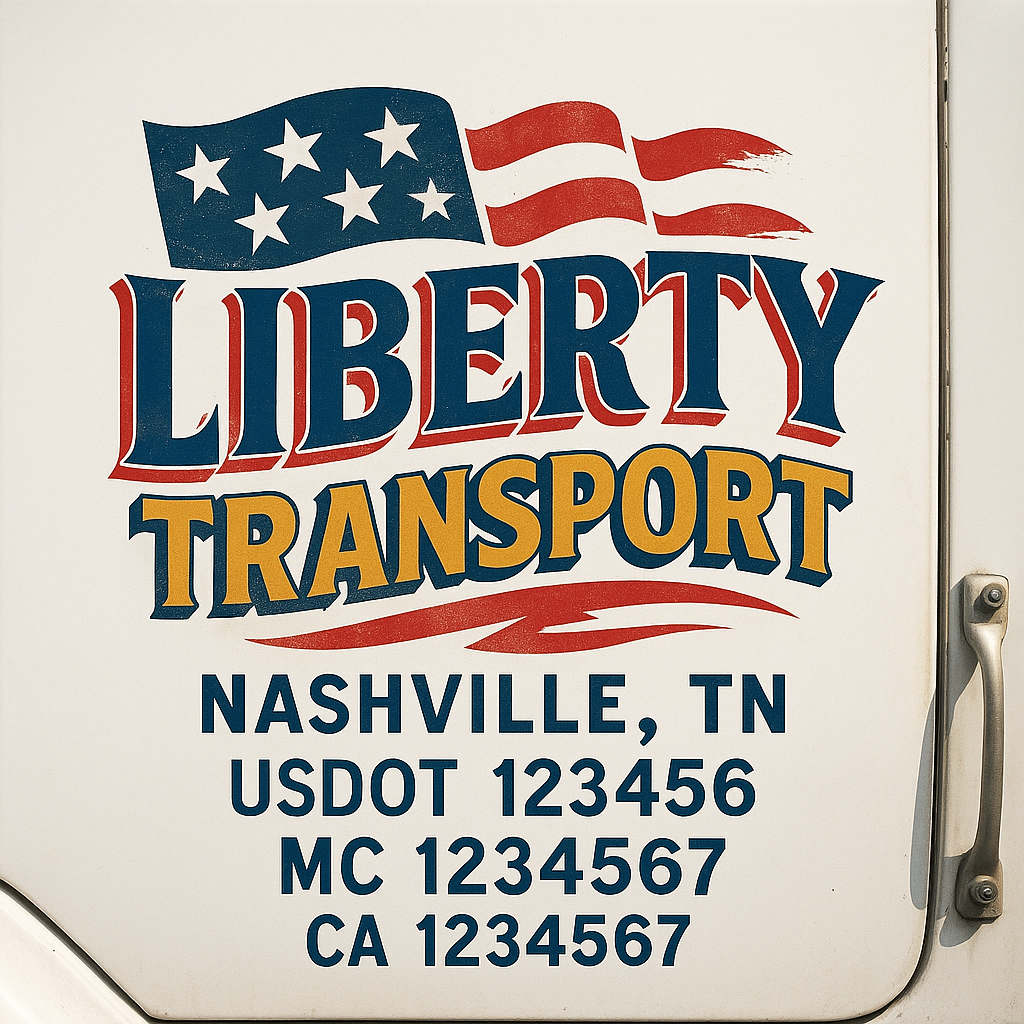 Trucking Door Decal With Name, City, USDOT, MC, CA, KYU, or Regulation Number Decal Stickers | Semi Truck US DOT Lettering Signs