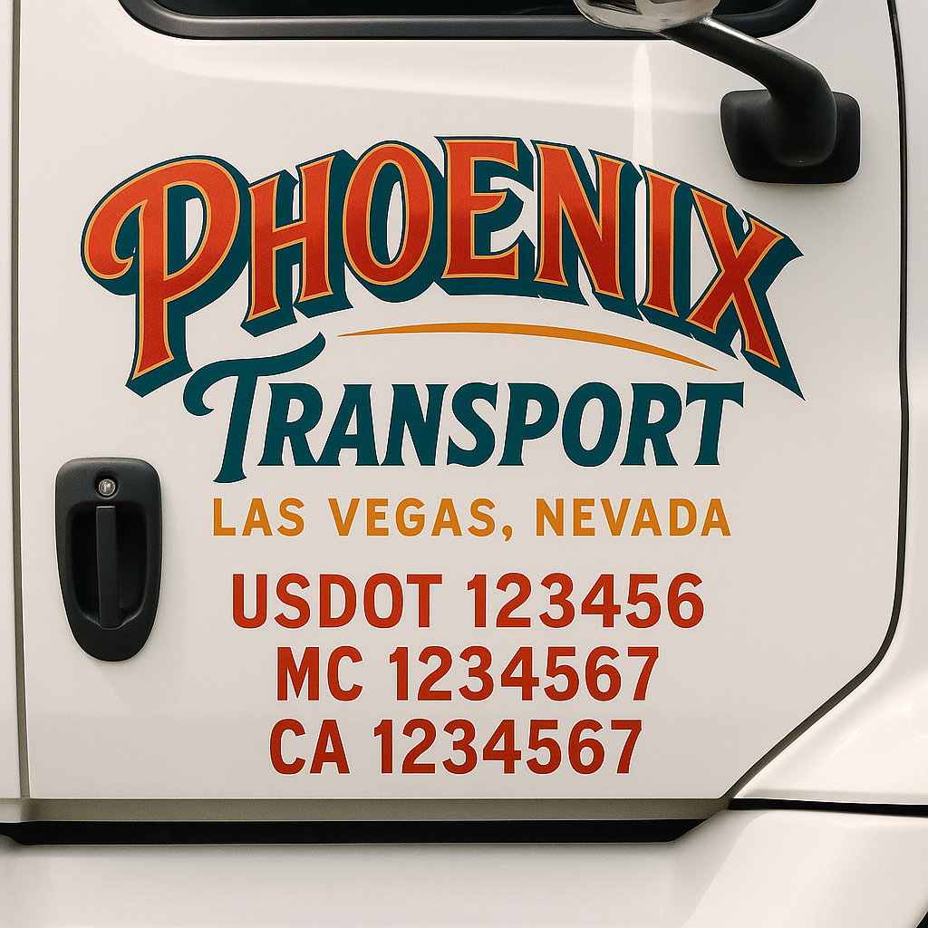 Trucking Door Decal With Name, City, USDOT, MC, CA, KYU, or Regulation Number Decal Stickers | Semi Truck US DOT Lettering Signs