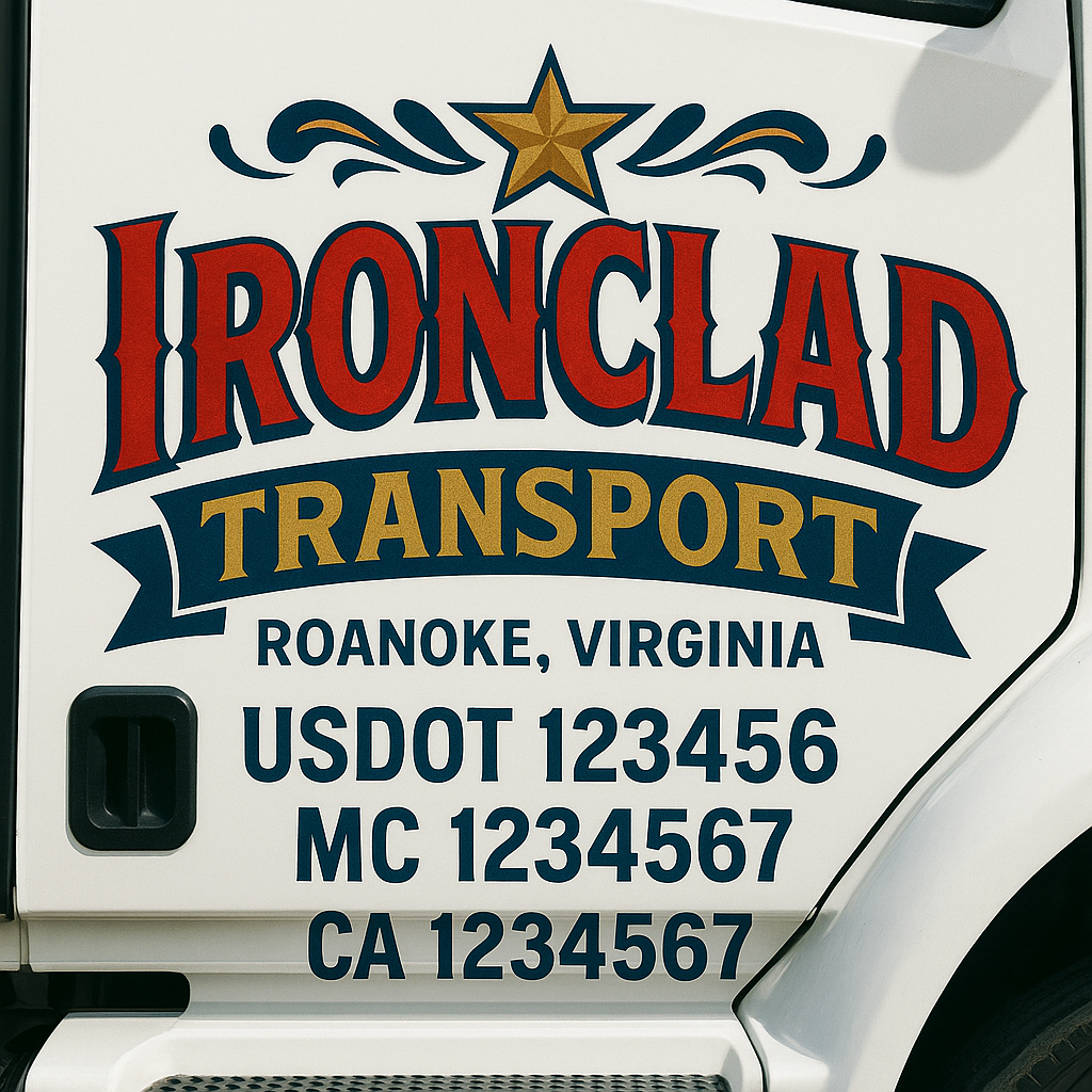 Trucking Door Decal With Name, City, USDOT, MC, CA, KYU, or Regulation Number Decal Stickers | Semi Truck US DOT Lettering Signs