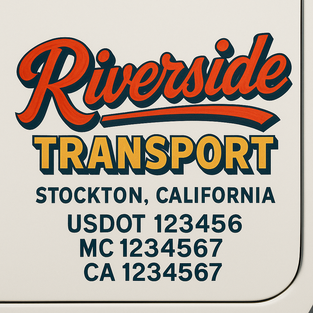 Trucking Door Decal With Name, City, USDOT, MC, CA, KYU, or Regulation Number Decal Stickers | Semi Truck US DOT Lettering Signs