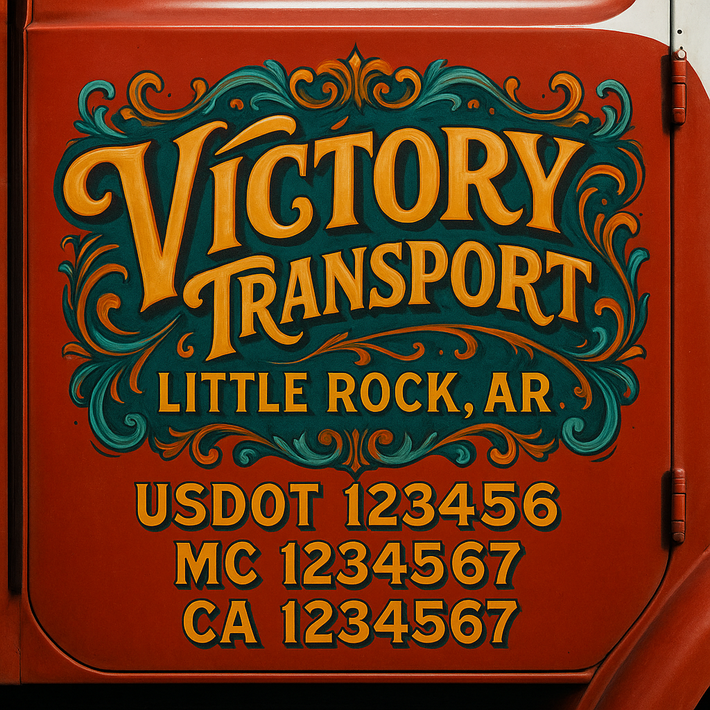 Trucking Door Decal With Name, City, USDOT, MC, CA, KYU, or Regulation Number Decal Stickers | Semi Truck US DOT Lettering Signs