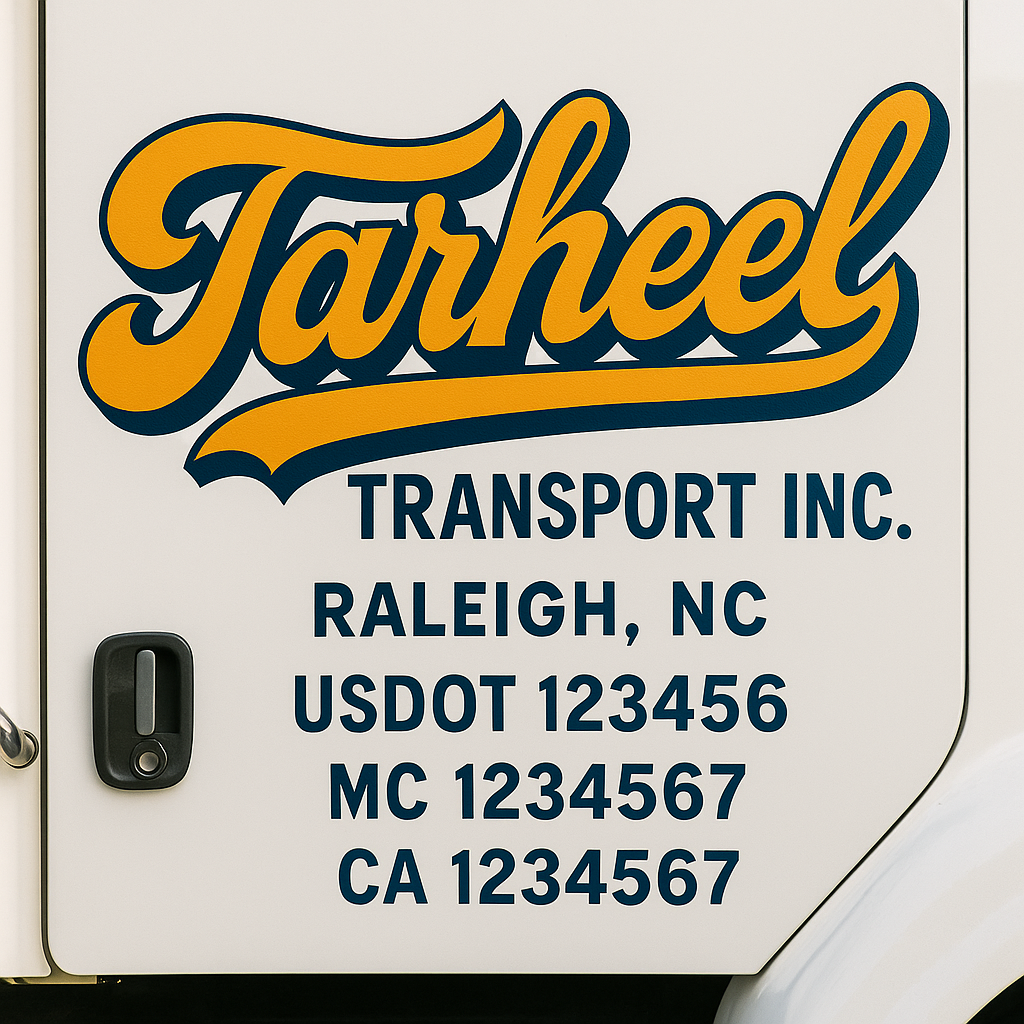 Trucking Door Decal With Name, City, USDOT, MC, CA, KYU, or Regulation Number Decal Stickers | Semi Truck US DOT Lettering Signs