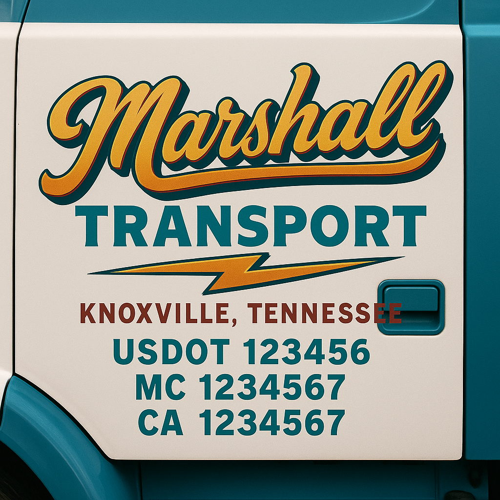 Trucking Door Decal With Name, City, USDOT, MC, CA, KYU, or Regulation Number Decal Stickers | Semi Truck US DOT Lettering Signs