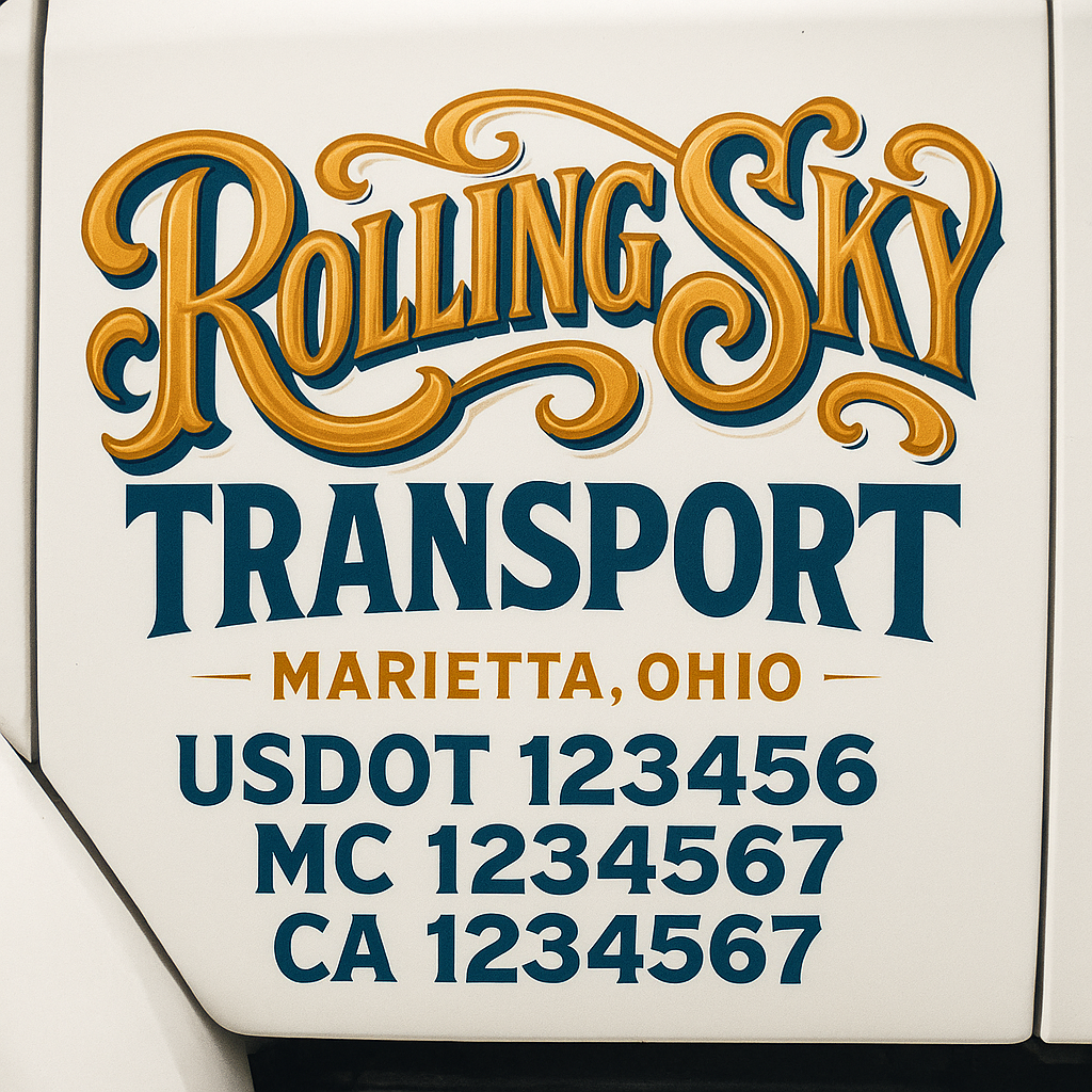Trucking Door Decal With Name, City, USDOT, MC, CA, KYU, or Regulation Number Decal Stickers | Semi Truck US DOT Lettering Signs