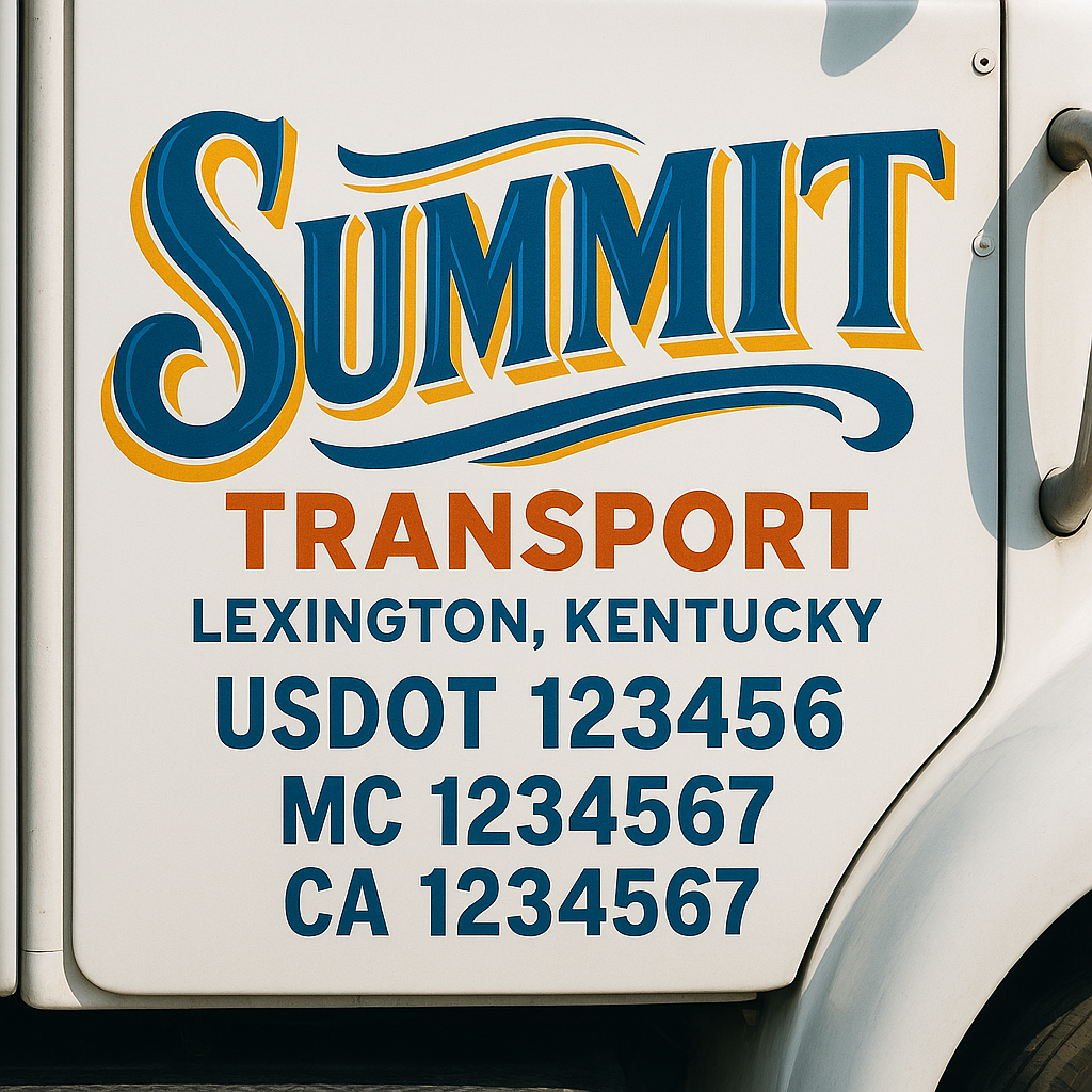 Trucking Door Decal With Name, City, USDOT, MC, CA, KYU, or Regulation Number Decal Stickers | Semi Truck US DOT Lettering Signs