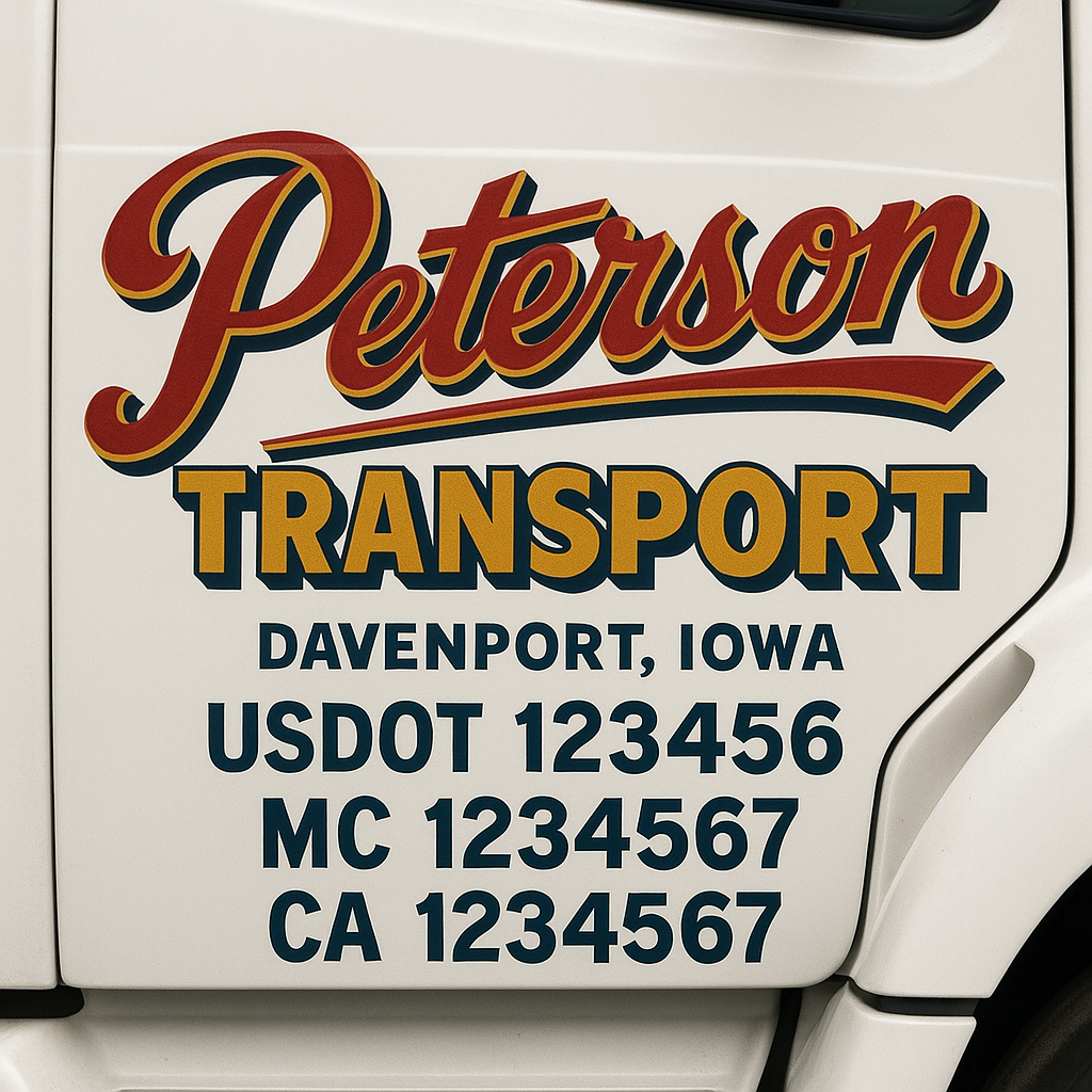 Trucking Door Decal With Name, City, USDOT, MC, CA, KYU, or Regulation Number Decal Stickers | Semi Truck US DOT Lettering Signs