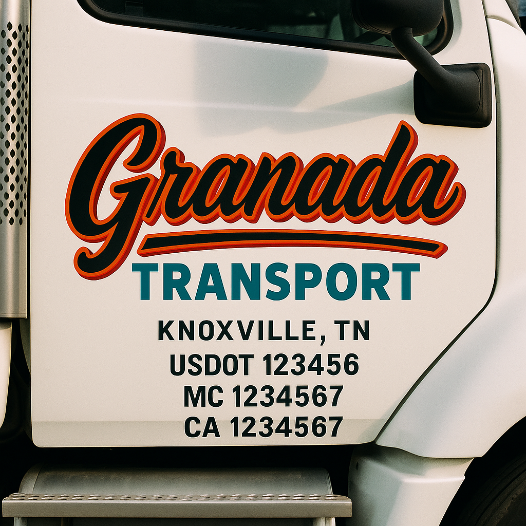 Trucking Door Decal With Name, City, USDOT, MC, CA, KYU, or Regulation Number Decal Stickers | Semi Truck US DOT Lettering Signs