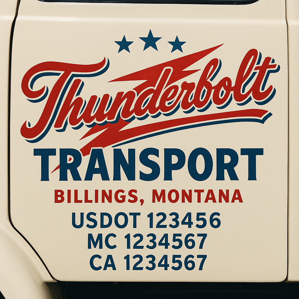 Trucking Door Decal With Name, City, USDOT, MC, CA, KYU, or Regulation Number Decal Stickers | Semi Truck US DOT Lettering Signs